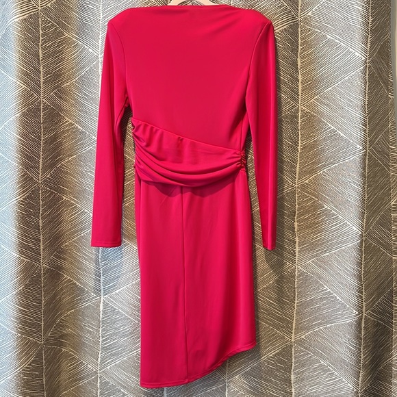 Express Draped V-Neck Strong Shoulder Mini Dress Flamingo Pink XXSP - Picture 9 of 11